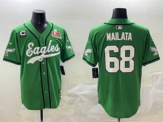 Men%27s Philadelphia Eagles #68 Jordan Mailata Green 2025 Super Bowl LIX And 3-Star C Patch Stitched Baseball Jersey->philadelphia eagles->NFL Jersey